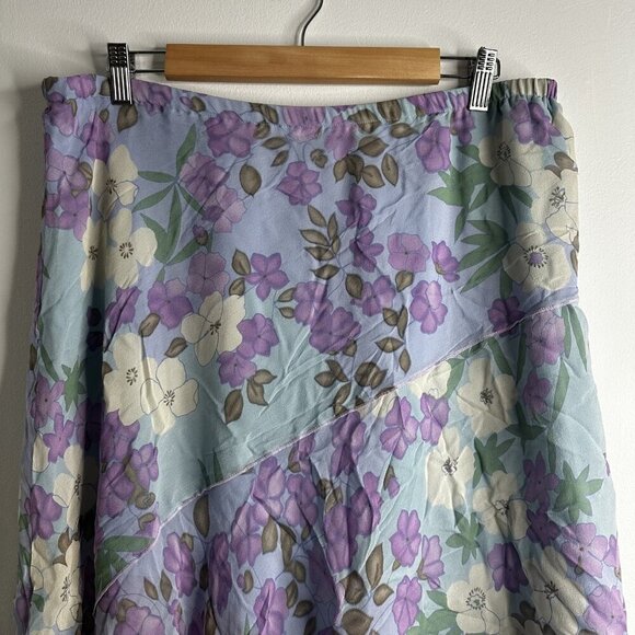Adrianna Papell Midi Skirt Sz 14 Purple Blue Floral Fairy Romantic Asymmetrical - Picture 2 of 7